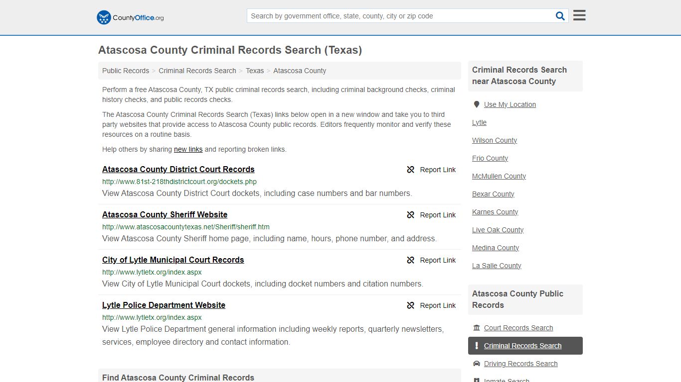 Atascosa County Criminal Records Search (Texas) - County Office